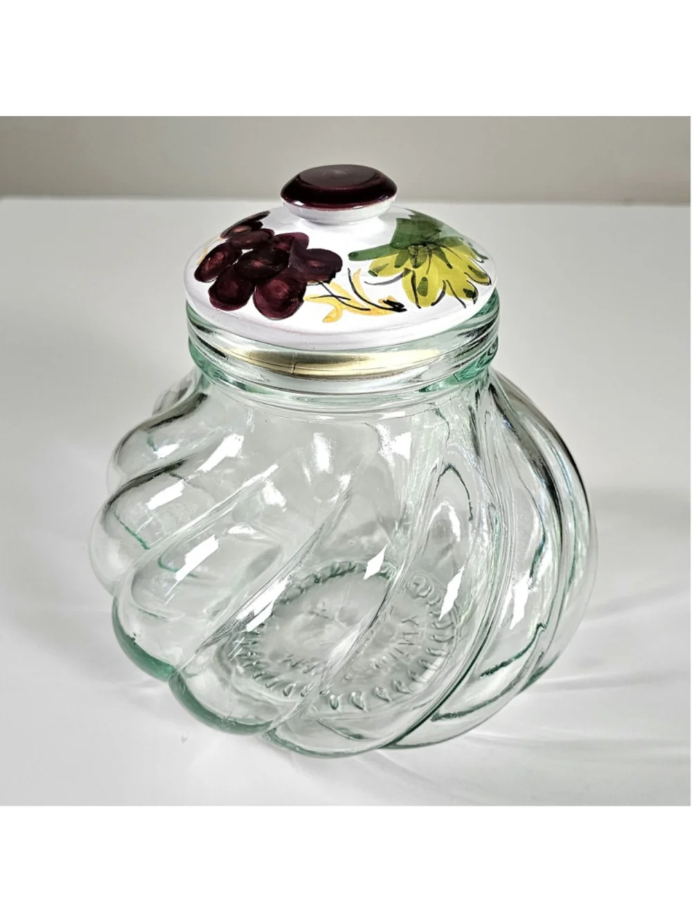 Vintage Italian SVE Glass Storage Jar Swirl Kitchen Canister Handpainted Lid